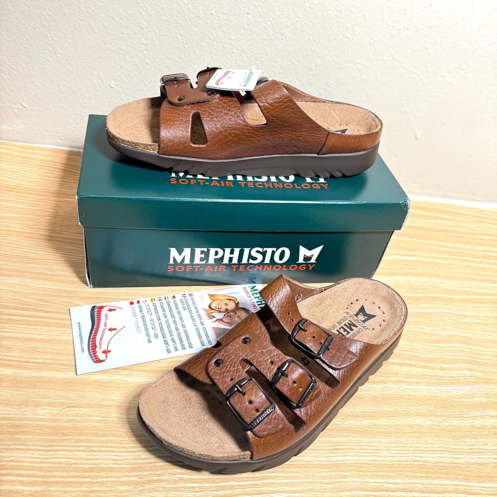 Mephisto Zach Fit Sandals Men's US 9 Brown Leather Adjustable Slides